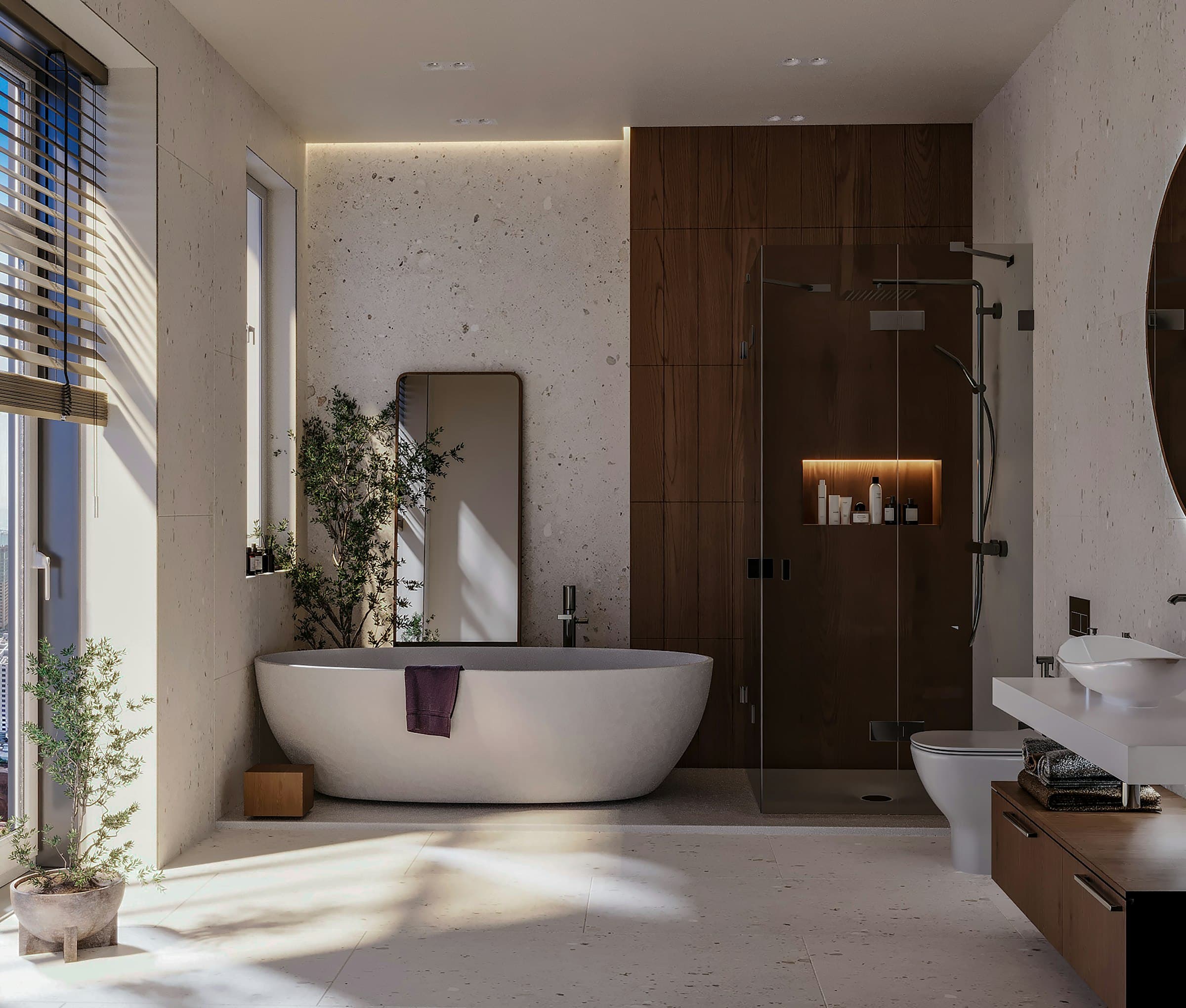 Lichte badkamer met vrijstaand bad