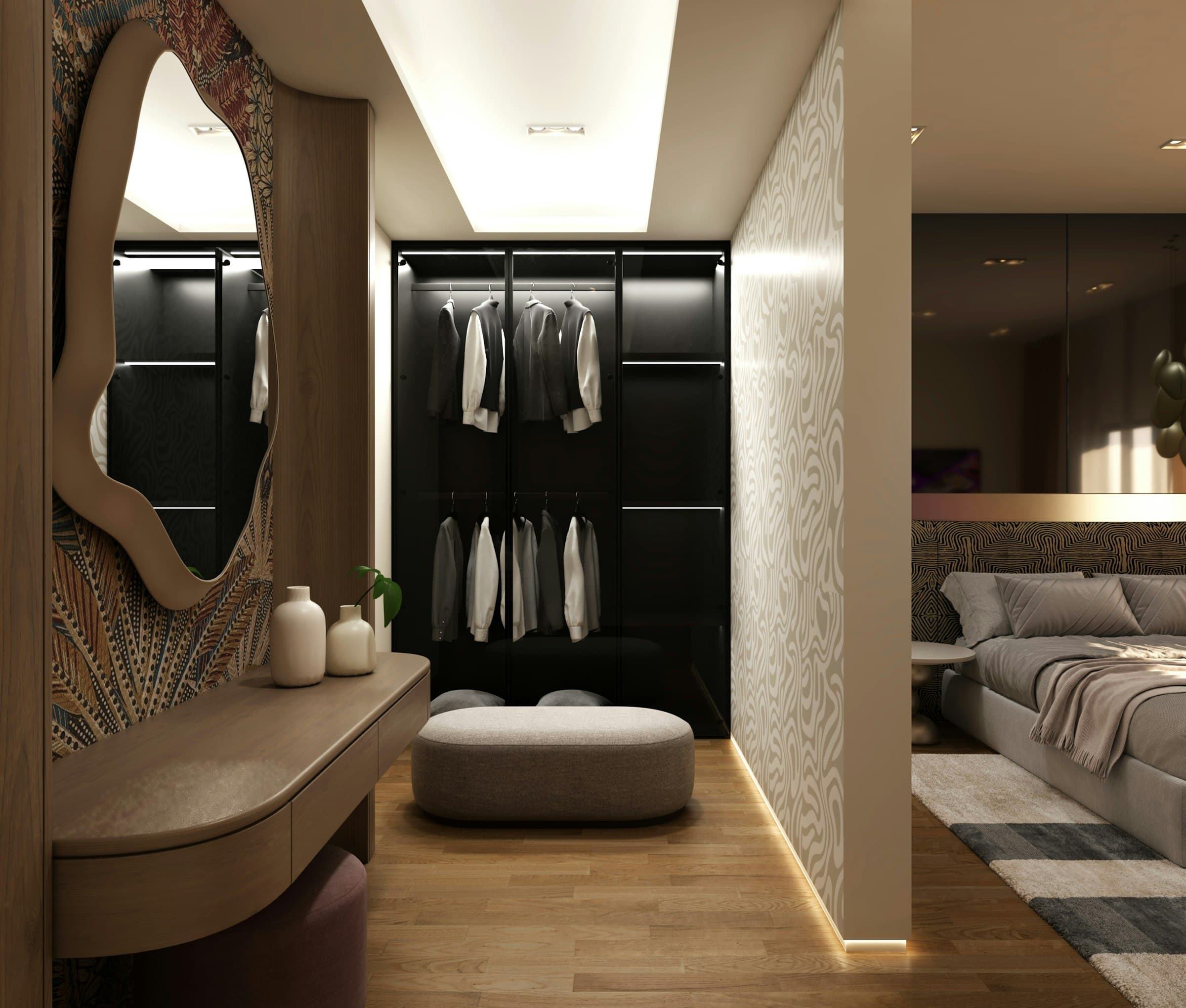 Dressing met zitbank en verlichte nis